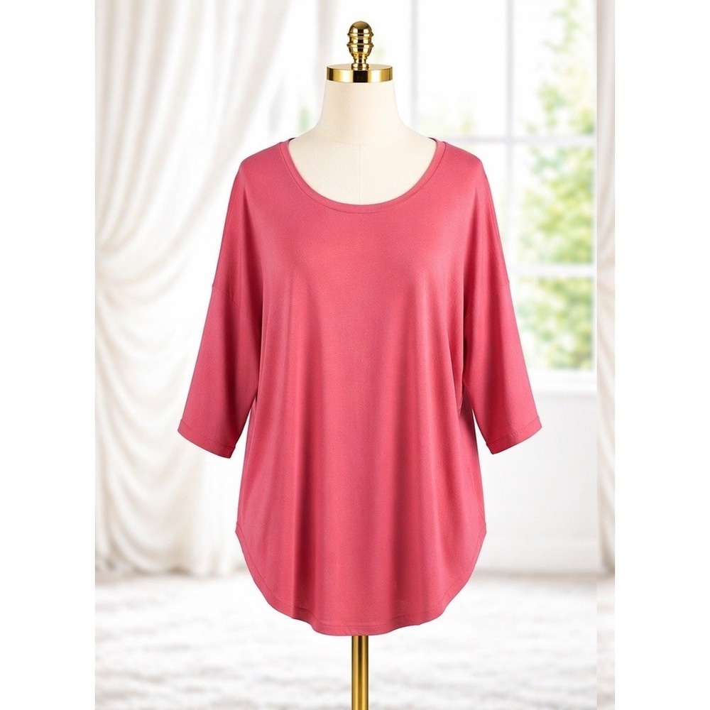 Eileen Fisher Bateau Neck Popover Top Viscose Stretch 3/4 Dolman Pink Size S